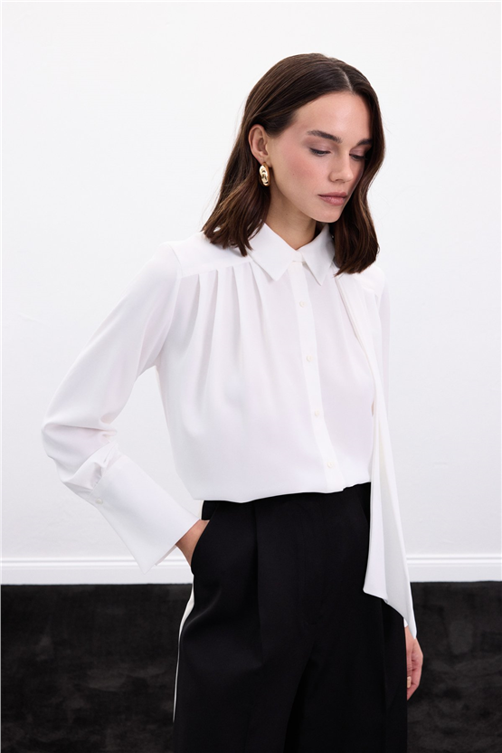 Sateen Y26 1974-2178 Fular Detaylı Gömlek Ekru