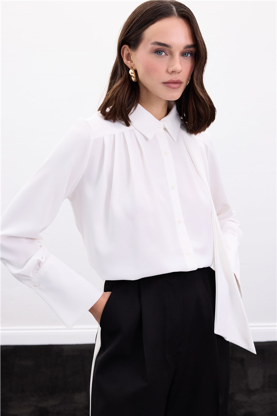 Sateen Y26 1974-2178 Fular Detaylı Gömlek Ekru