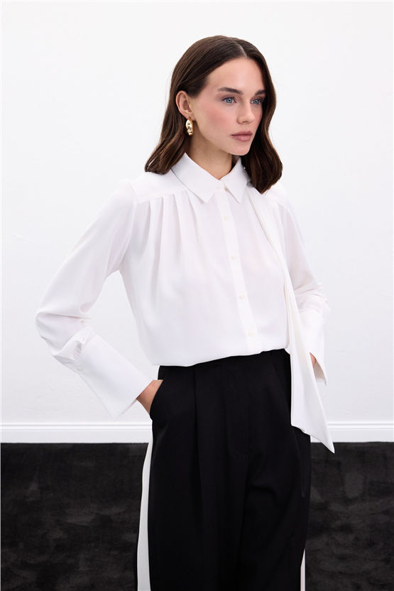 Sateen Y26 1974-2178 Fular Detaylı Gömlek Ekru