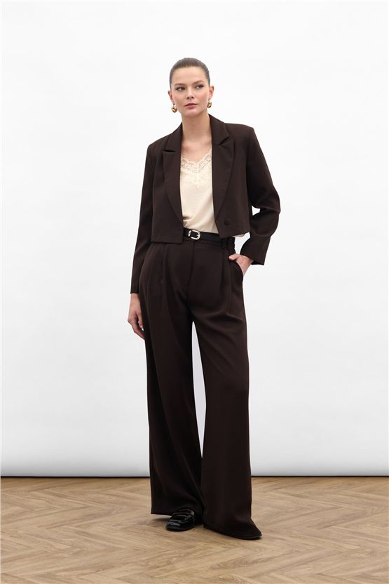 Sateen Y26 1987-5079 Luna Krep Pantolon Kahverengi