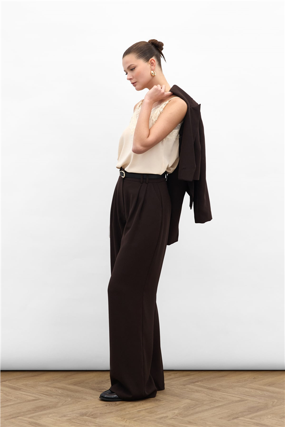 Sateen Y26 1987-5079 Luna Krep Pantolon Kahverengi