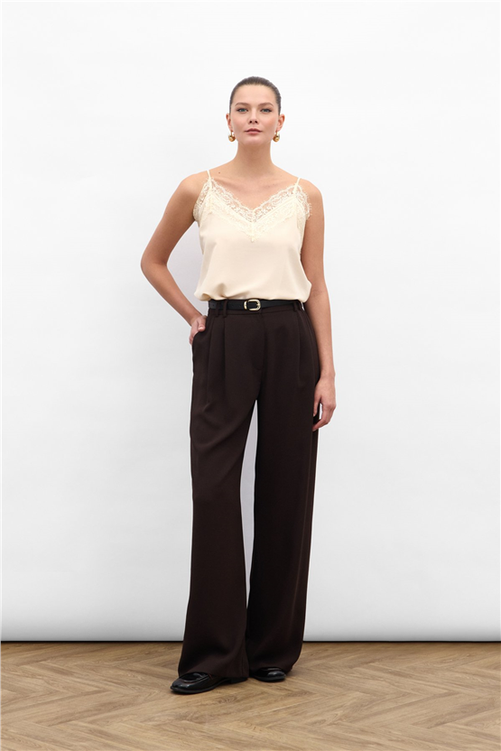 Sateen Y26 1987-5079 Luna Krep Pantolon Kahverengi