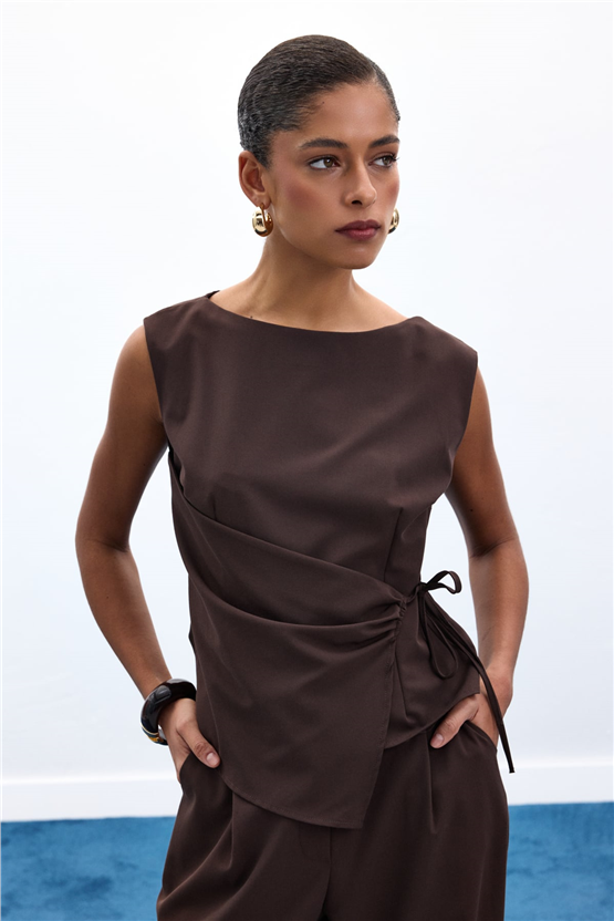 Sateen Y26 1989-1254  Lena Bluz Kahverengi Kadın