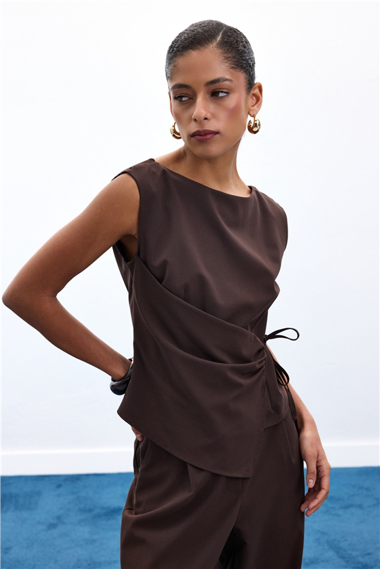 Sateen Y26 1989-1254  Lena Bluz Kahverengi Kadın