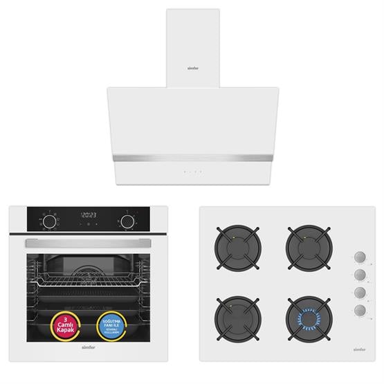 Simfer 10 Fonksiyon Airfry Beyaz 3lü Ankastre Set (8216 Fırın + 3507 Ocak + 8739 Davlumbaz) 