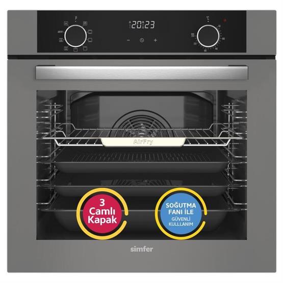 Simfer 10 Fonksiyon Airfry Gri 3lü Ankastre Set (8217 Fırın + 3538 Ocak + 8740 Davlumbaz)