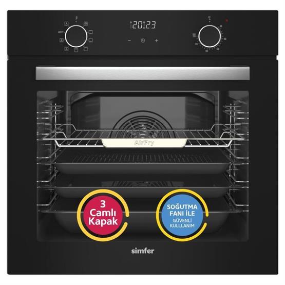Simfer 10 Fonksiyon Airfry Siyah Dijital 3lü Ankastre Set (8215 Fırın + 3500 Ocak + 8738 Davlumbaz)