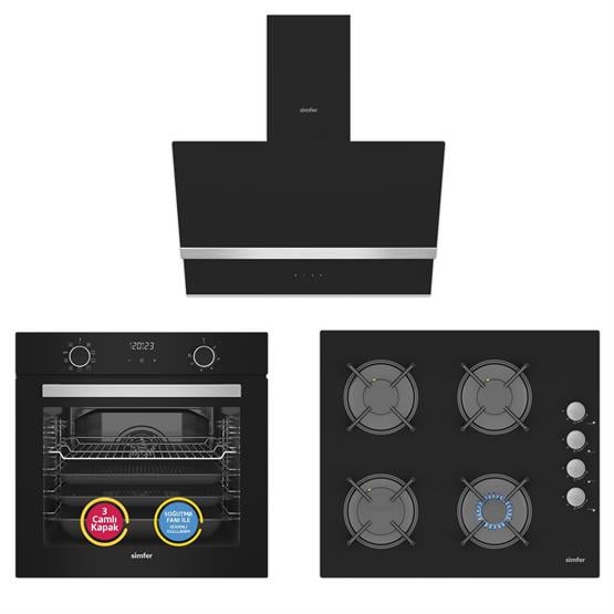 Simfer 10 Fonksiyon Airfry Siyah Dijital 3lü Ankastre Set (8215 Fırın + 3500 Ocak + 8738 Davlumbaz)