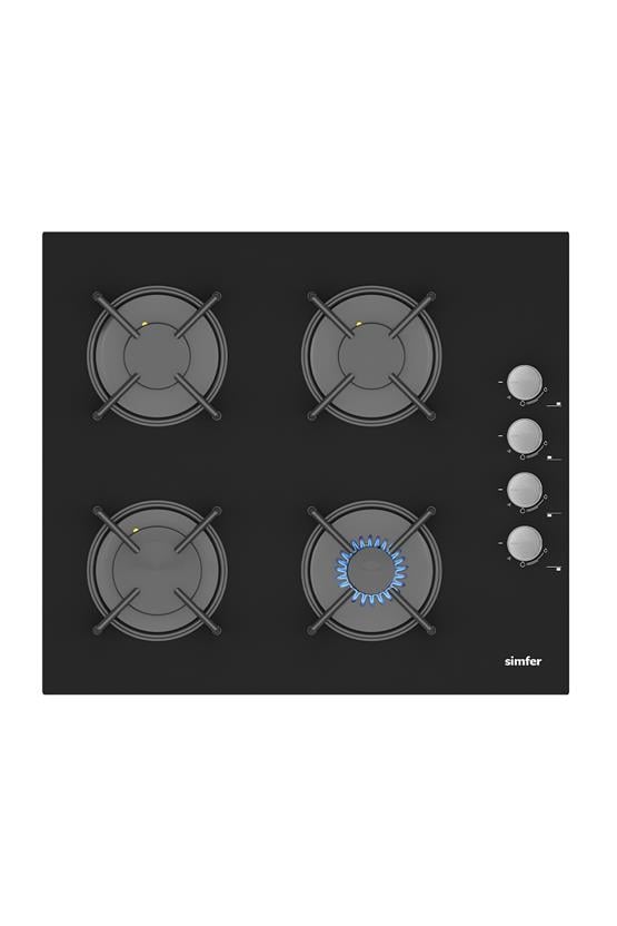 Simfer 3500-N 60Cm Ankastre Siyah Cam Ocak 4 Gözlü Emaye Izgara