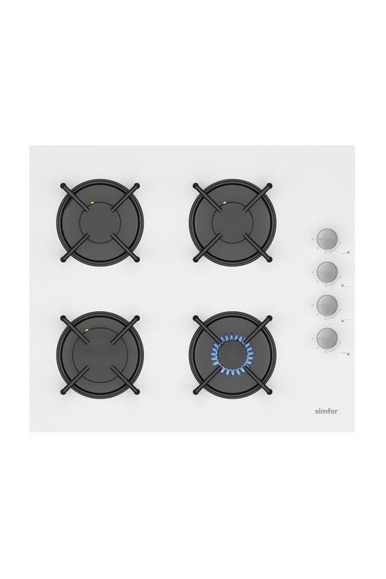 Simfer 3507-N 60Cm Ankastre Beyaz Cam Ocak 4 Gözlü Emaye Izgara