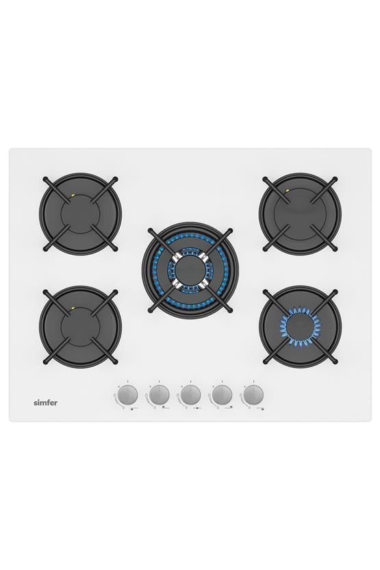 Simfer 3751-N 70Cm Ankastre Beyaz Cam Ocak 4 Gözlü +1 Wok Emaye Izgara