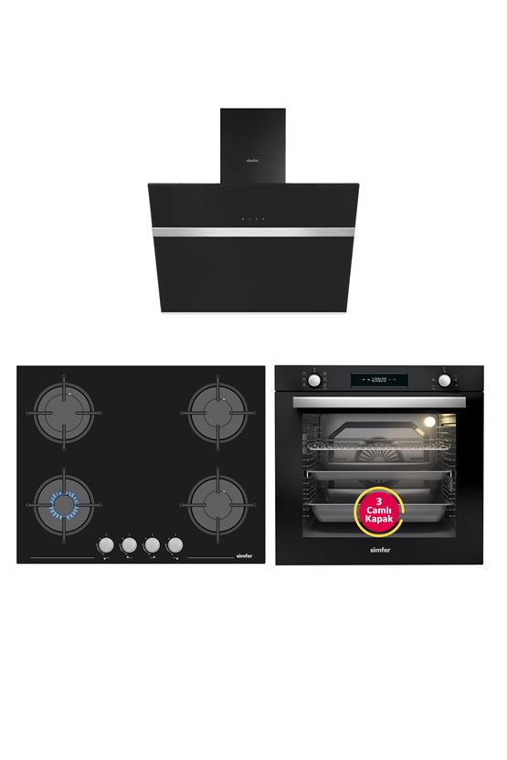 Simfer 8 Fonksiyon Siyah Multi Turbo Dijital 3lü Ankastre Set (7381 Fırın + 3653 Ocak + 8611 Davlumbaz)