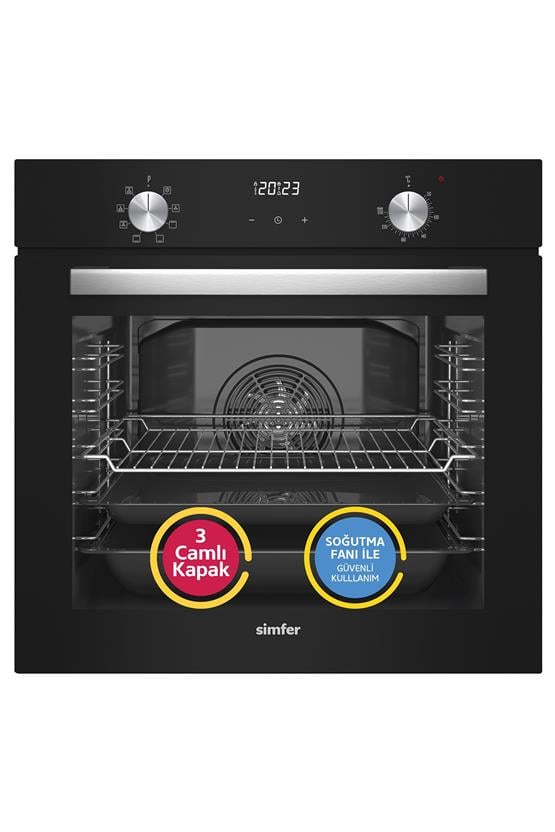 Simfer 8208 9 Fonksiyon QS Siyah Cam Ankastre Fırın Power Turbo Dijital