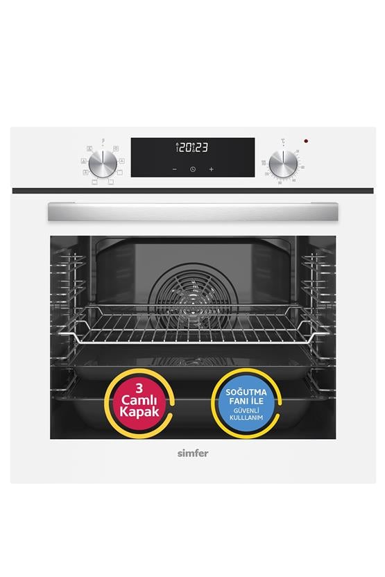 Simfer 8209 9 Fonksiyon QS Beyaz Cam Ankastre Fırın Power Turbo Dijital