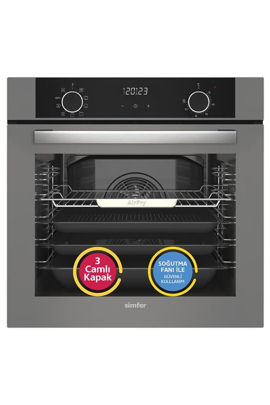 Simfer 8217 10 Fonksiyon Airfry Plus Gri Cam Ankastre Fırın Dijital