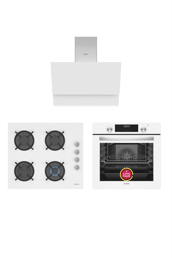 Simfer 9 Fonksiyon QS Dijital Beyaz 3lü Ankastre Set (8209 Fırın + 3507 Ocak + 8704 Davlumbaz)