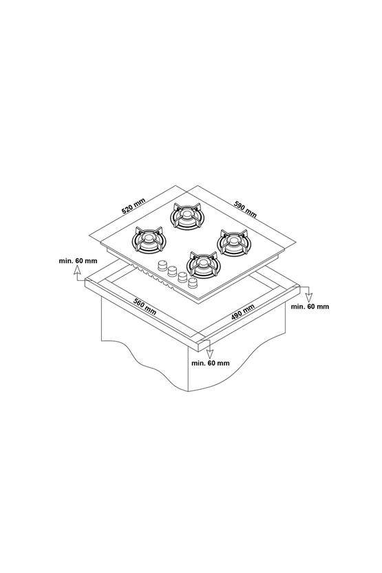 Simfer 3032-N Set Üstü Siyah Cam Ocak Emaye Izgara 3 Gözlü+1 Wok