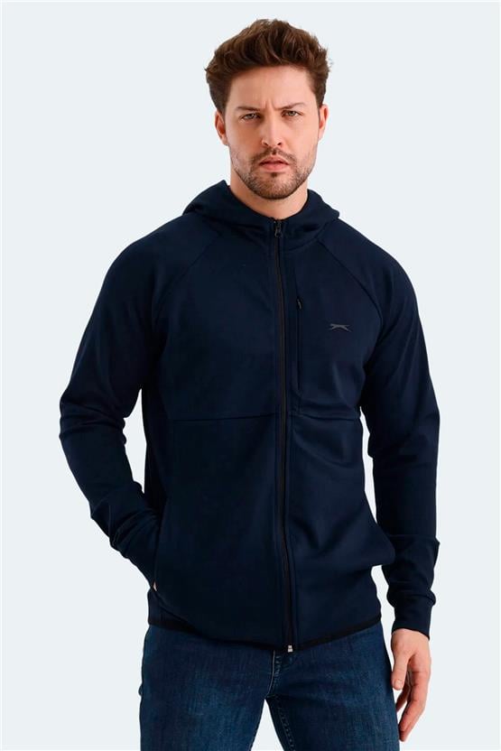 Slazenger St24We053-400 Vıolet Lacıvert Erkek Kapusonlu Tam Fermuarlı Sweatshırt