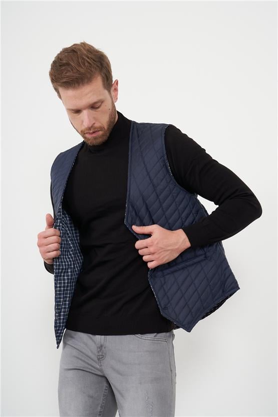 Stoncs Kruger Lacivert Erkek Kapıtone Dugmelı Yelek