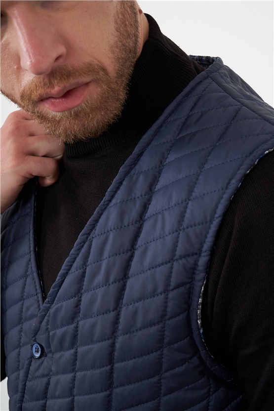 Stoncs Kruger Lacivert Erkek Kapıtone Dugmelı Yelek