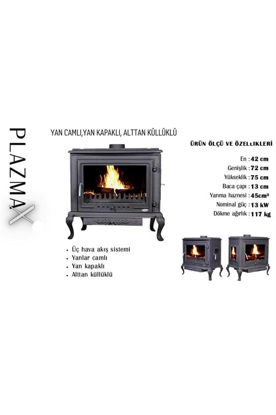 TDS PlazmaX Yan Camlı, Yan Kapaklı, Alttan Küllüklü Döküm Soba Şömine