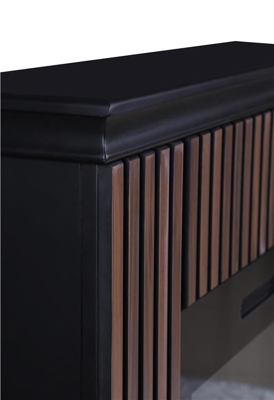 Tektes Ceviz Lambri Desenli Şömine 118 cm MDF Kasalı 8 Renkli Alev Sesli Wifi