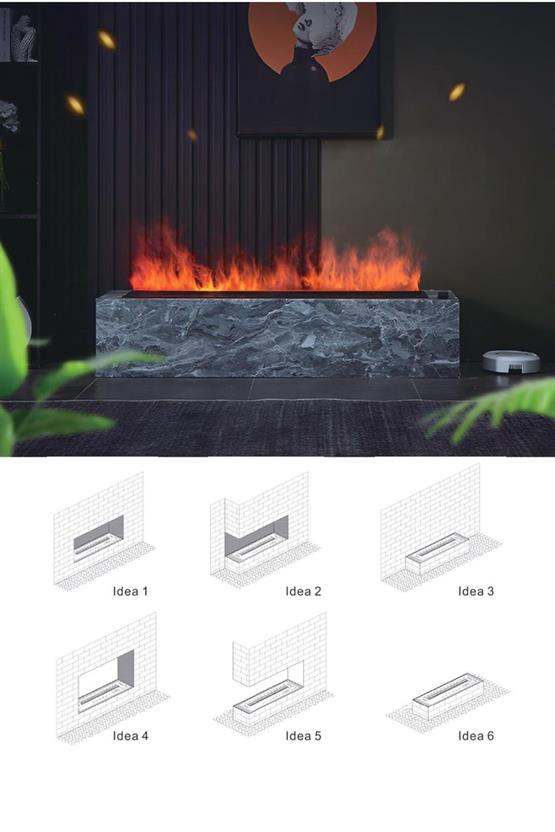 Tektes Elektrikli Şömine  100 Cm 3D Su Buharlı  7 Renkli, Alev Sesli, Wifili