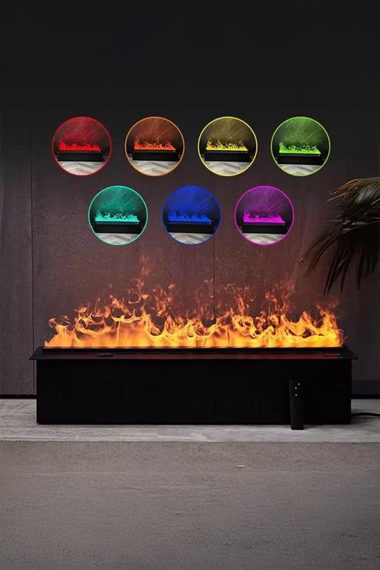 Tektes Elektrikli Şömine  100 Cm 3D Su Buharlı  7 Renkli, Alev Sesli, Wifili