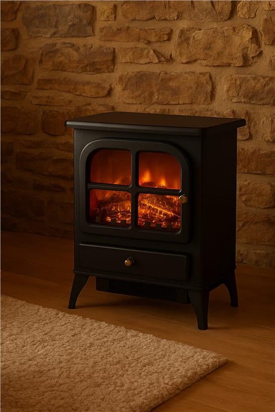 Tektes Elektrikli Şömine Isıtıcı 1850W Fanlı, Gerçek Alev Efektli Dekoratif Soba 