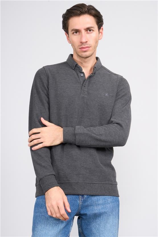 Troy Antrasit Erkek Selanik Patlı Sweatshirt