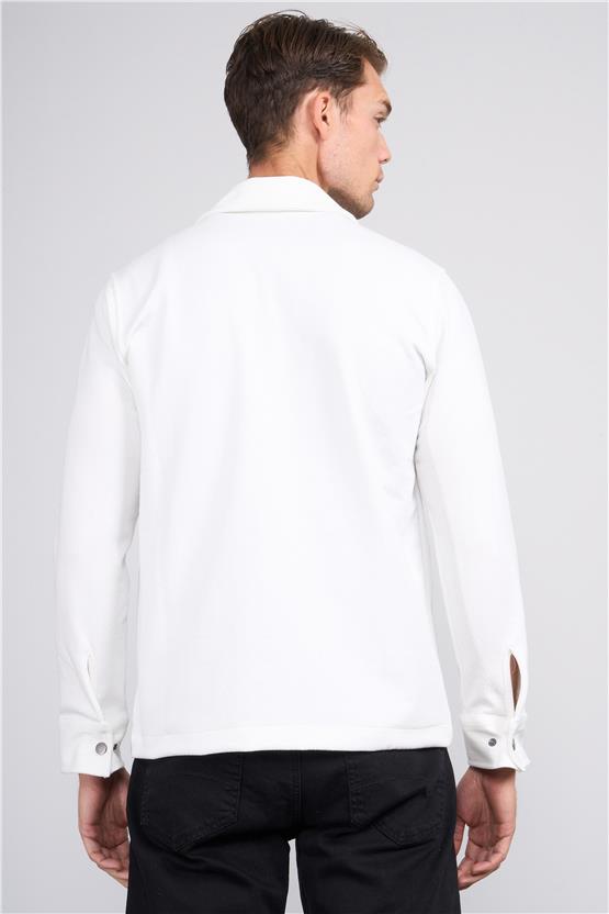 Troy Beyaz Erkek Metrıx Cep Cıtcıtlı Gömlek Sweatshirt