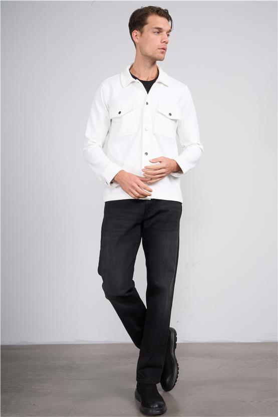 Troy Beyaz Erkek Metrıx Cep Cıtcıtlı Gömlek Sweatshirt