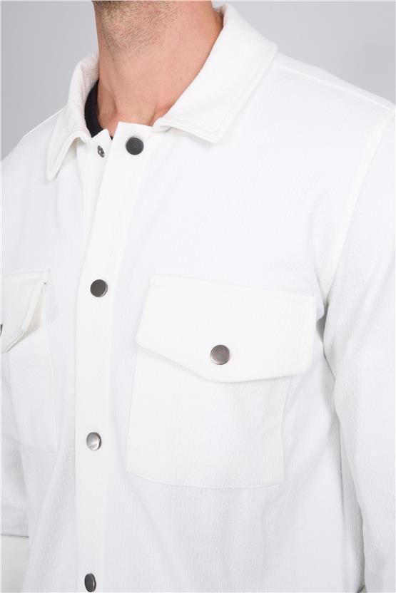 Troy Beyaz Erkek Metrıx Cep Cıtcıtlı Gömlek Sweatshirt