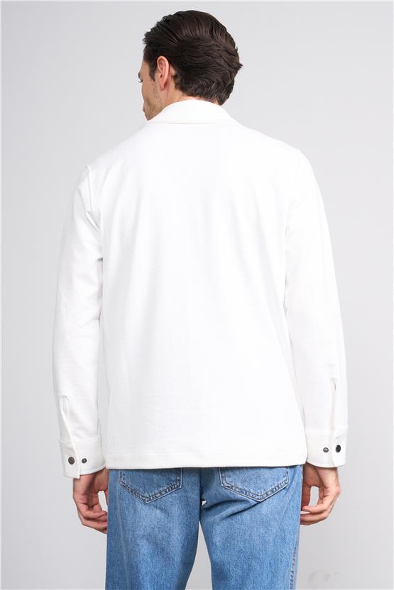 Troy Beyaz Erkek Metrıx Cep Fermuarlı Gömlek Sweatshirt