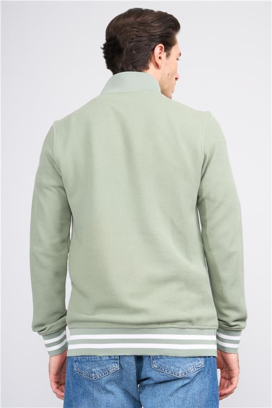 Troy Çağla Erkek Çıtır Fermuarlı Çizgili Dik Yak. Sweatshirt
