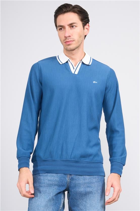 Troy Indıgo Erkek Ottoman V Pat Sweatshirt
