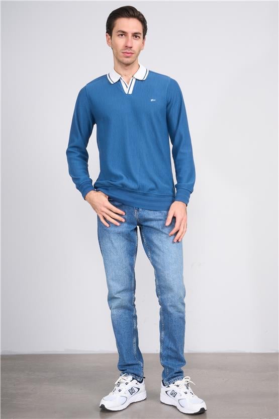 Troy Indıgo Erkek Ottoman V Pat Sweatshirt
