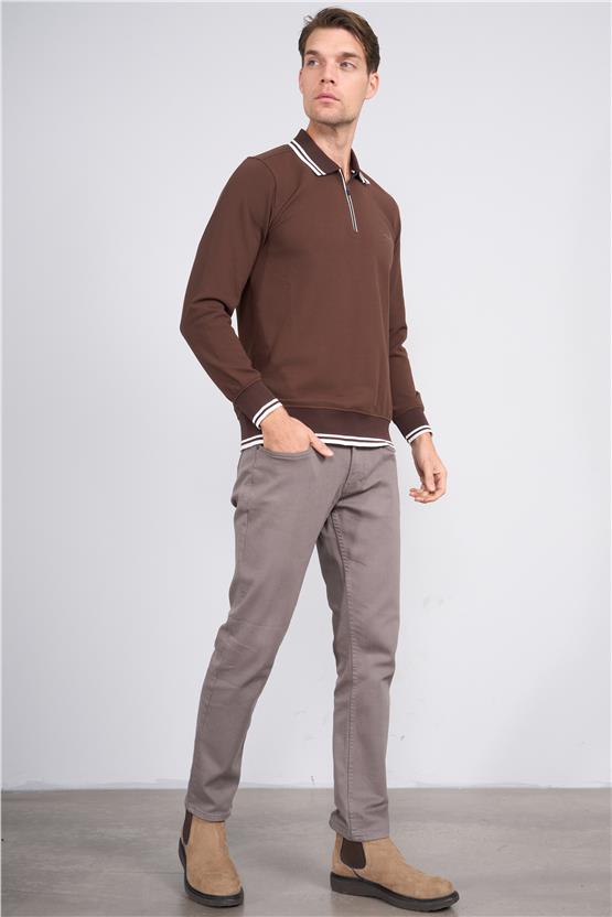 Troy Kahve Erkek Fox Fermuarlı Sweatshirt