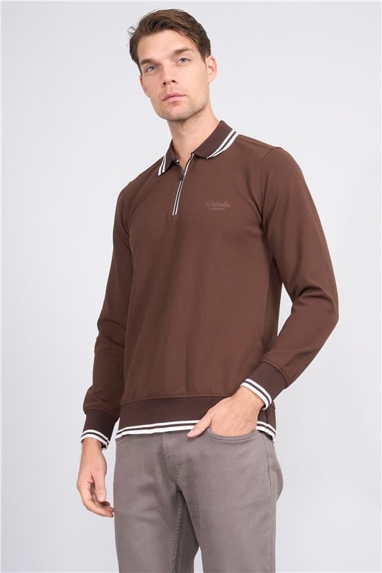 Troy Kahve Erkek Fox Fermuarlı Sweatshirt