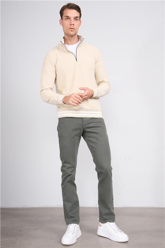 Troy Kemik Erkek Çıtır Fermuarlı Çizgili Dik Yak. Sweatshirt