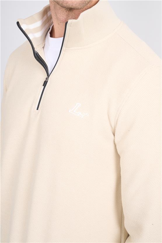 Troy Kemik Erkek Çıtır Fermuarlı Çizgili Dik Yak. Sweatshirt