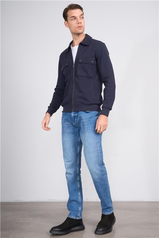 Troy Lacivert Erkek Pike Cepli Sweatshirt