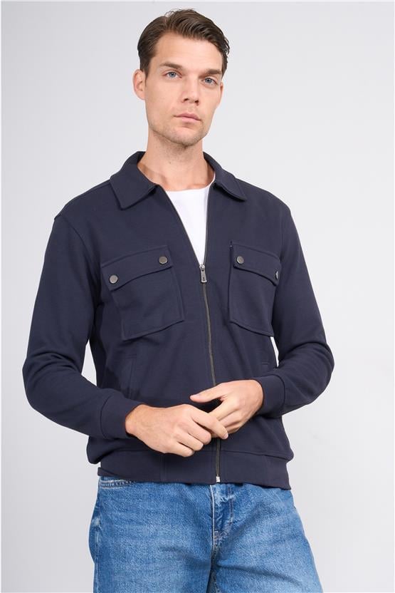 Troy Lacivert Erkek Pike Cepli Sweatshirt