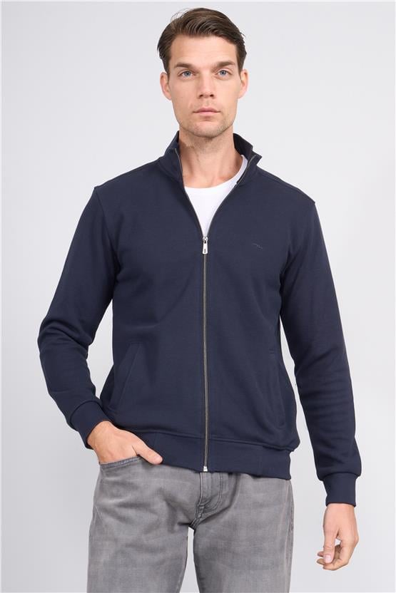 Troy Lacivert Erkek Pike Dik Yaka Sweatshirt