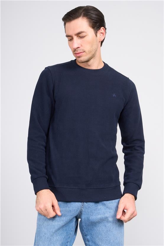 Troy Lacivert Erkek Selanik Simit Yaka Sweatshirt