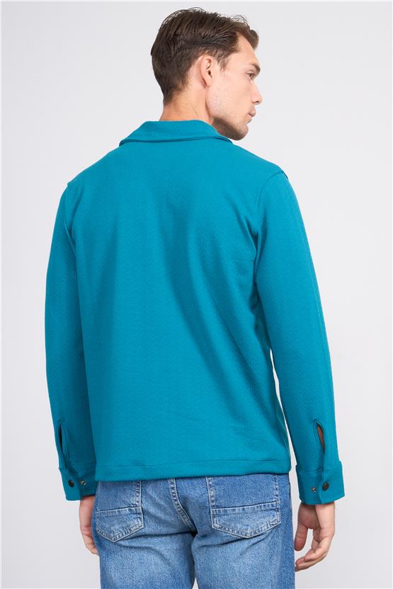 Troy Petrol Erkek Metrıx Cep Fermuarlı Gömlek Sweatshirt