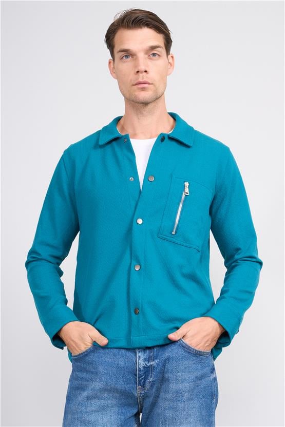 Troy Petrol Erkek Metrıx Cep Fermuarlı Gömlek Sweatshirt