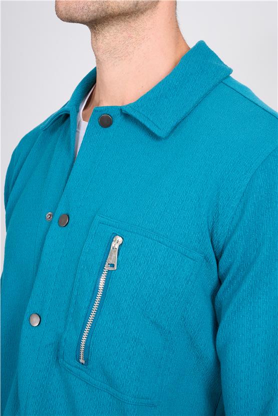 Troy Petrol Erkek Metrıx Cep Fermuarlı Gömlek Sweatshirt