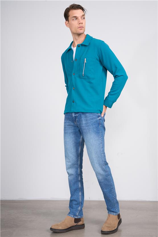 Troy Petrol Erkek Metrıx Cep Fermuarlı Gömlek Sweatshirt