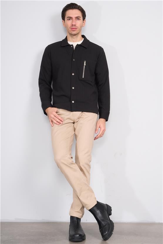 Troy Siyah Erkek Metrıx Cep Fermuarlı Gömlek Sweatshirt